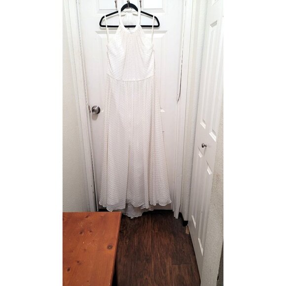 Galina plus size wedding dress Halter Neck  With Bow Back & Polka Dot Texture Si - Picture 8 of 14